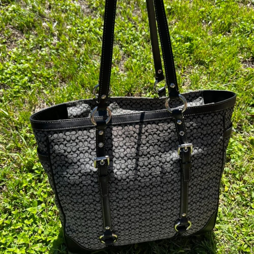 Coach Signature Black Canvas Shoulder Bag – Silver Hardware, Black Lining - Picture 2 of 4